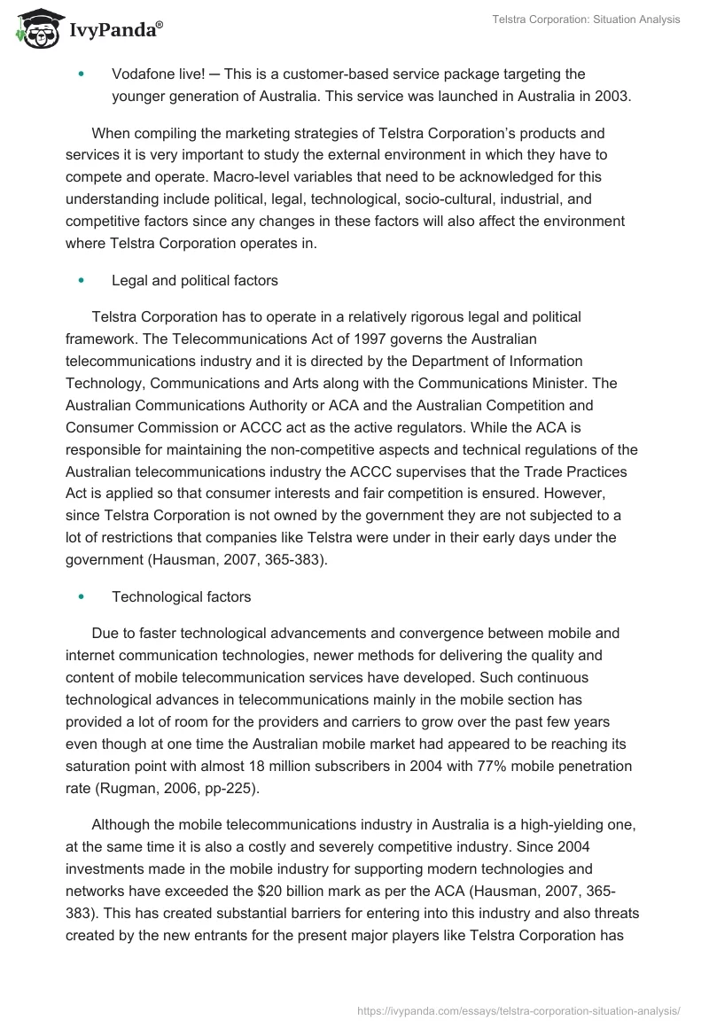 Telstra Corporation: Situation Analysis. Page 4