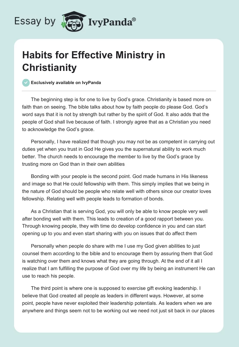 Habits for Effective Ministry in Christianity. Page 1