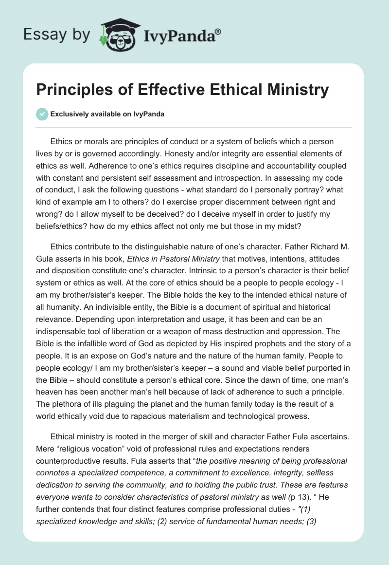 Principles of Effective Ethical Ministry. Page 1