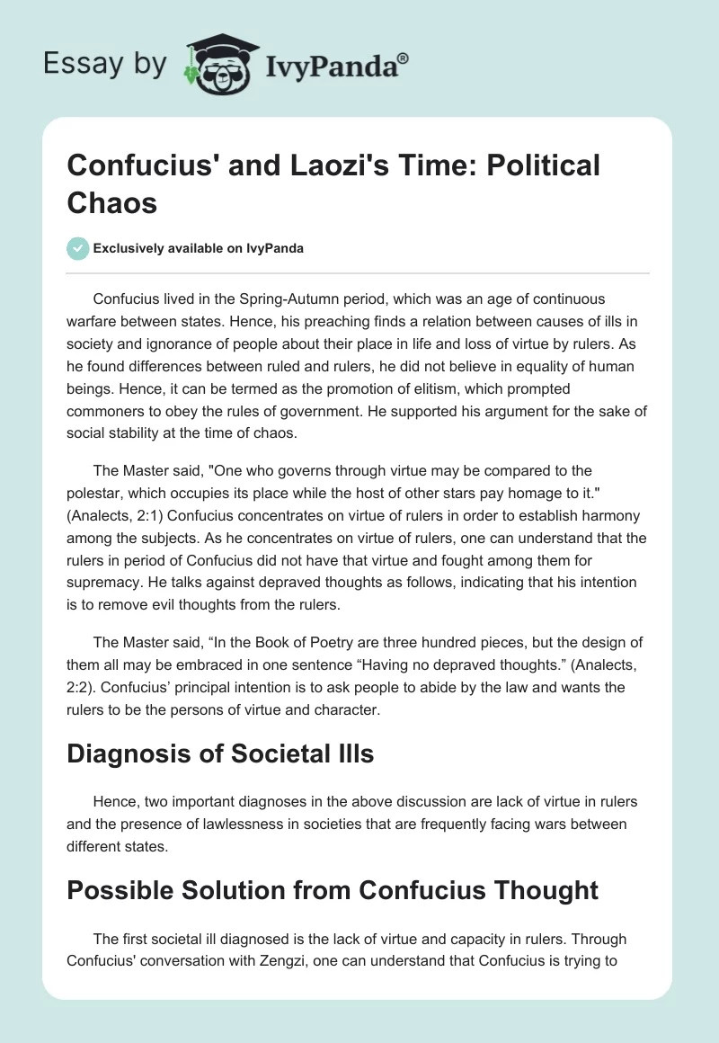 Confucius' and Laozi's Time: Political Chaos. Page 1