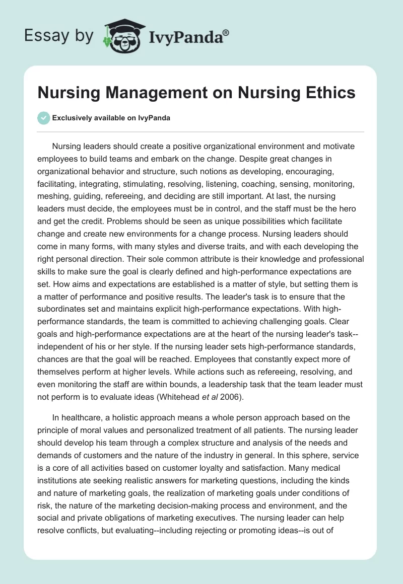 Nursing Management on Nursing Ethics. Page 1