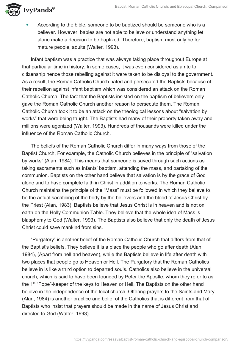 Baptist, Roman Catholic Church, and Episcopal Church: Comparison. Page 2