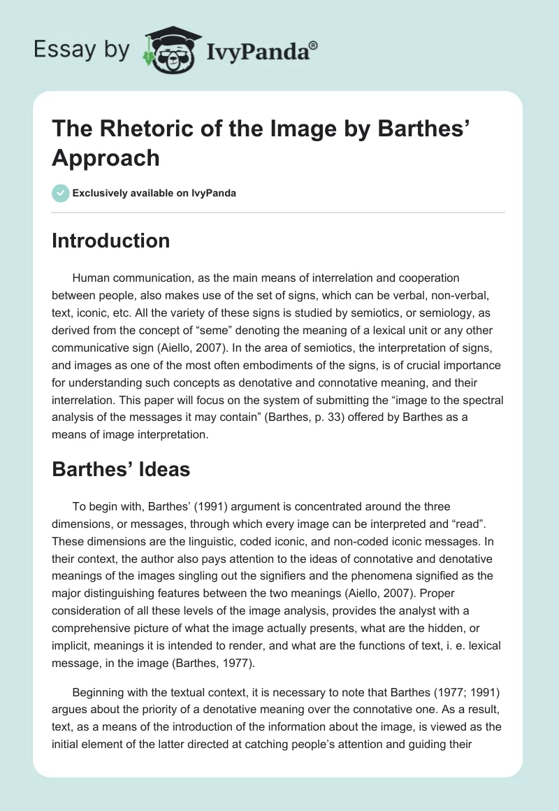 The Rhetoric of the Image by Barthes’ Approach. Page 1