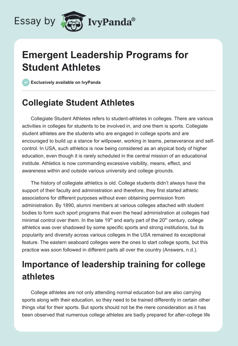 Emergent Leadership Programs for Student Athletes. Page 1