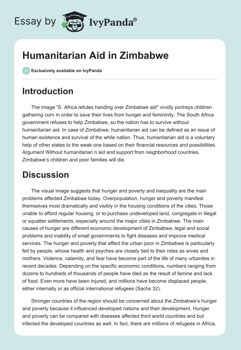 Humanitarian Aid in Zimbabwe. Page 1