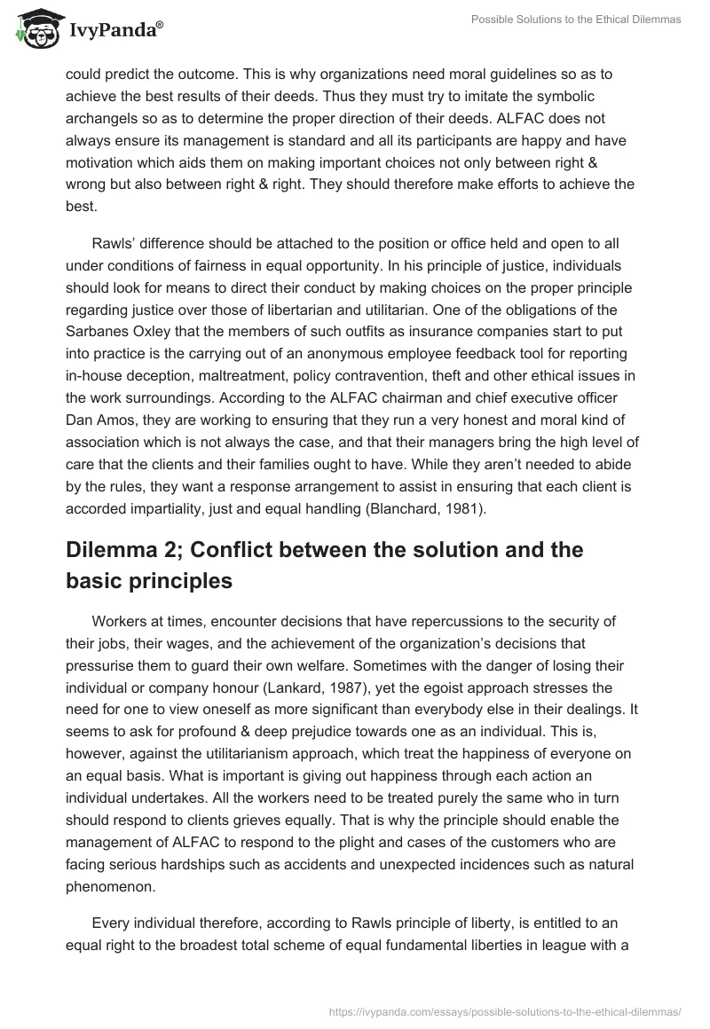 Possible Solutions to the Ethical Dilemmas. Page 2