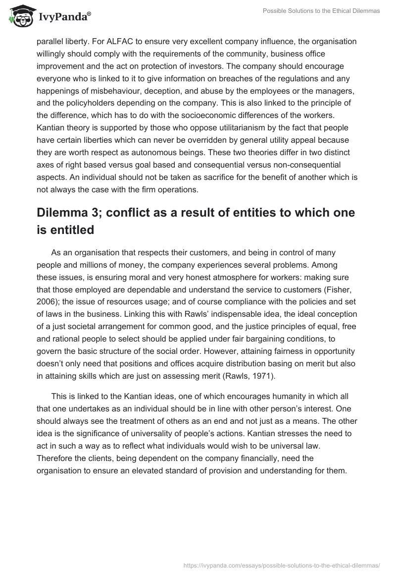 Possible Solutions to the Ethical Dilemmas. Page 3