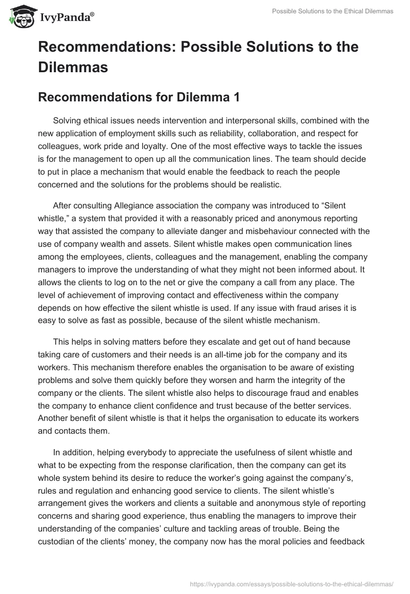 Possible Solutions to the Ethical Dilemmas. Page 4