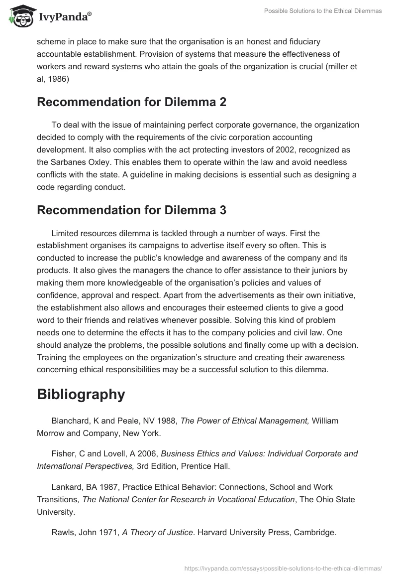 Possible Solutions to the Ethical Dilemmas. Page 5