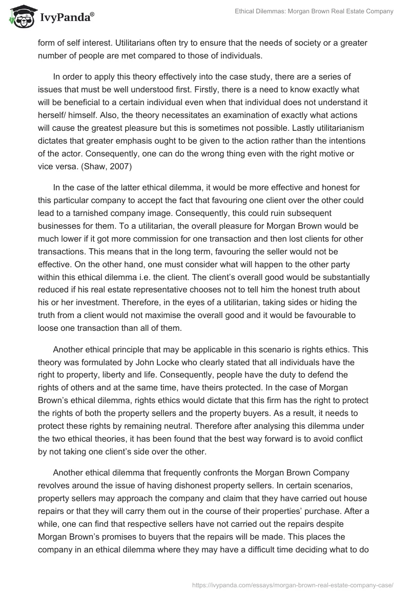 Ethical Dilemmas: Morgan Brown Real Estate Company. Page 2