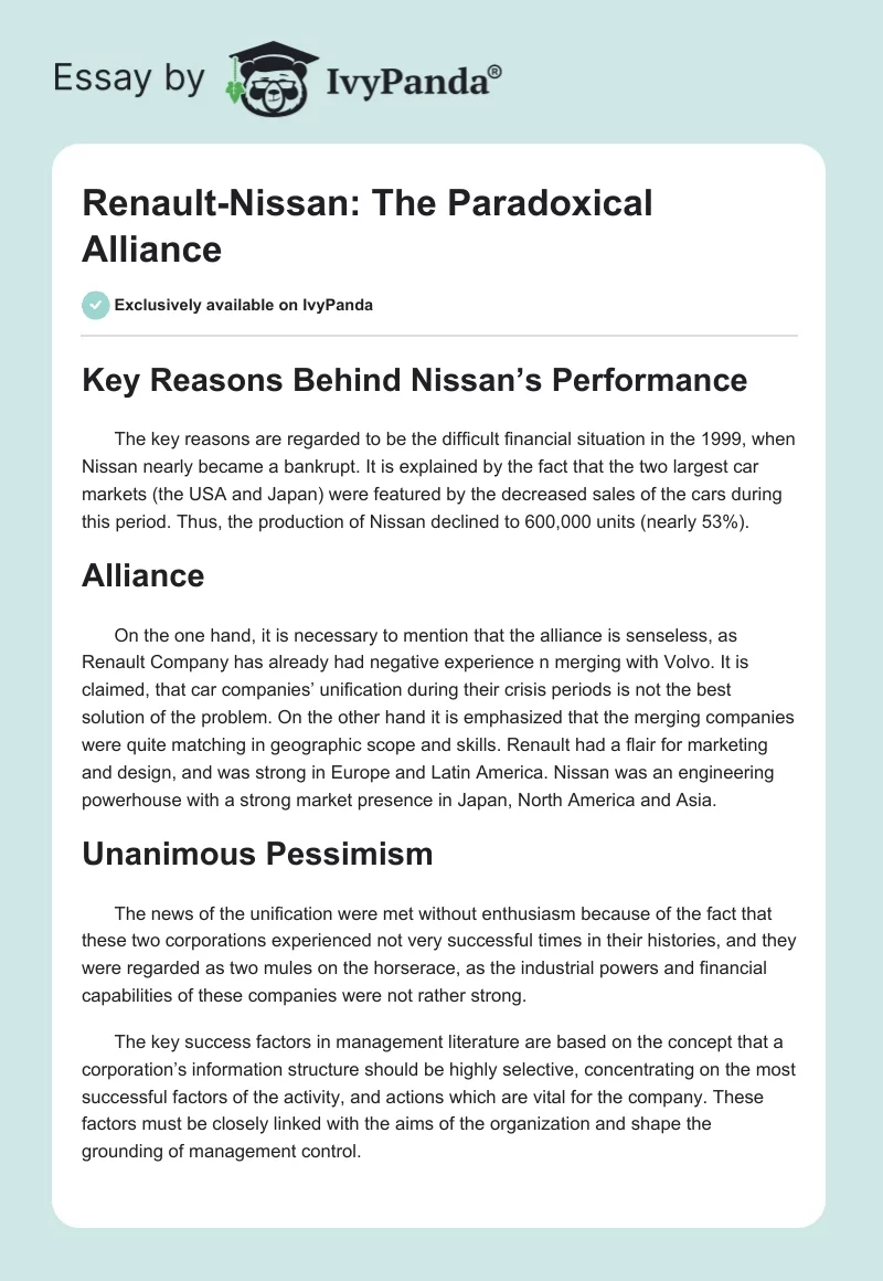 Renault-Nissan: The Paradoxical Alliance. Page 1