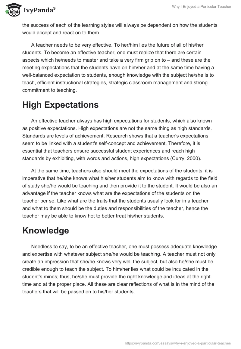 Why I Enjoyed a Particular Teacher. Page 3