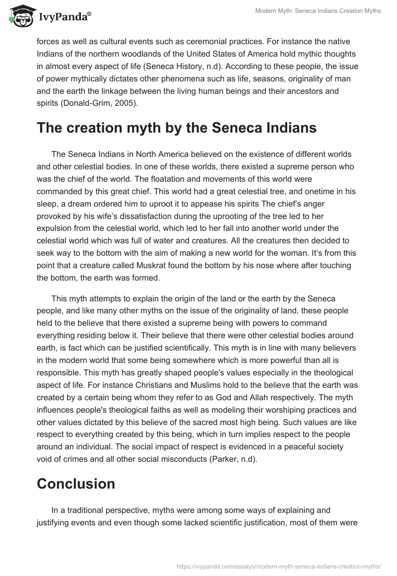 Modern Myth: Seneca Indians Creation Myths. Page 2
