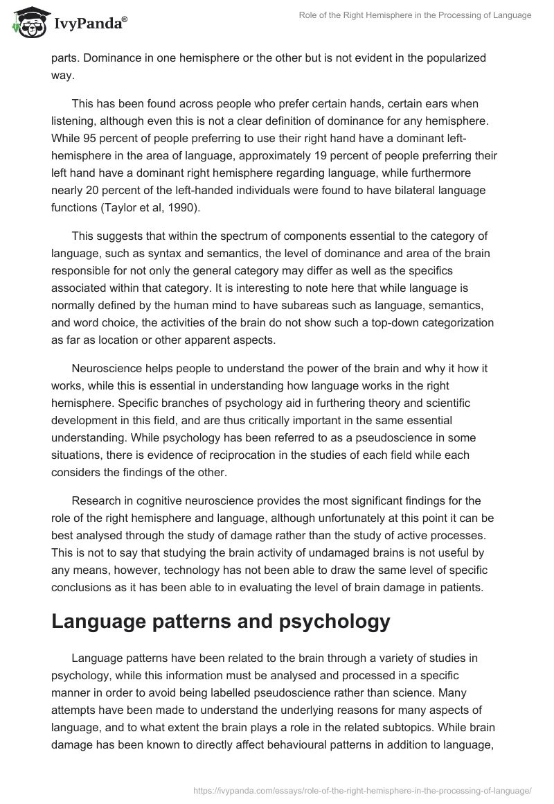 Role of the Right Hemisphere in the Processing of Language. Page 2