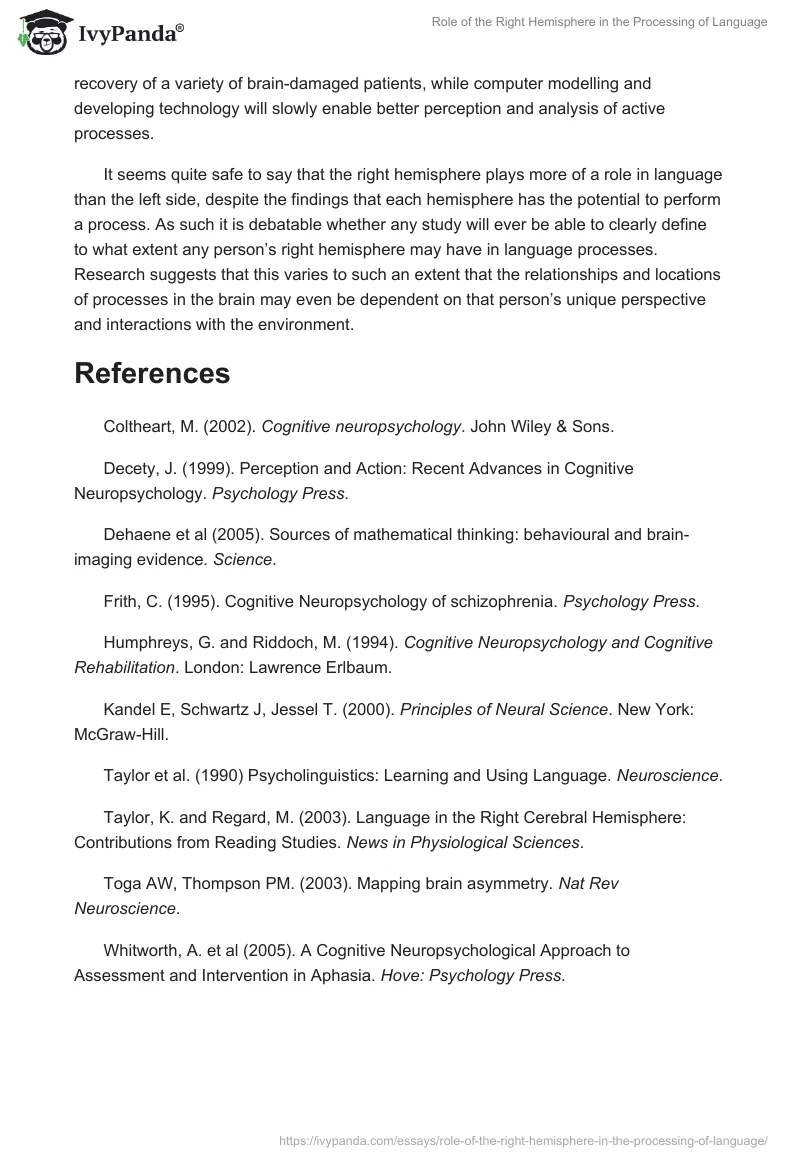Role of the Right Hemisphere in the Processing of Language. Page 5