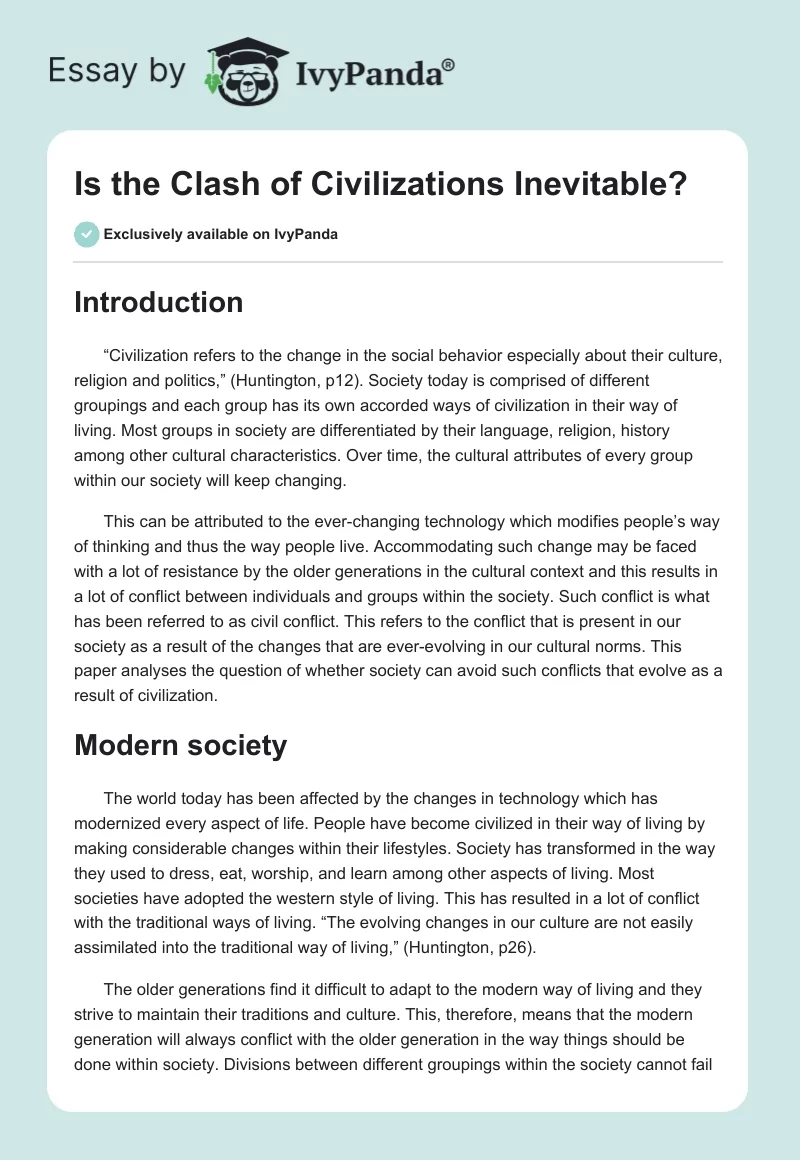 Is the Clash of Civilizations Inevitable?. Page 1