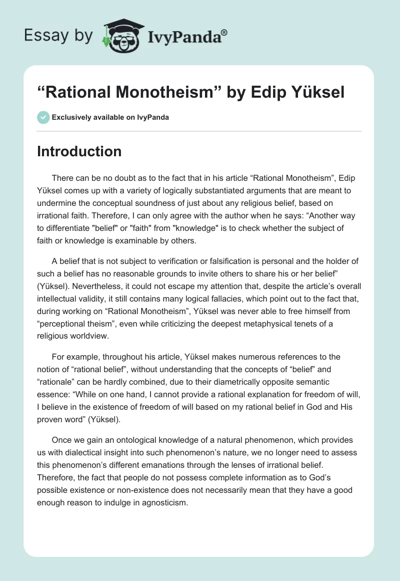 “Rational Monotheism” by Edip Yüksel. Page 1