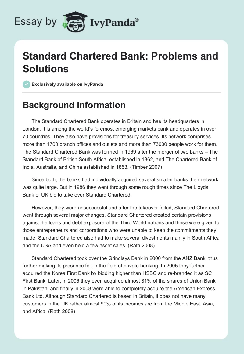 Standard Chartered Bank: Problems and Solutions. Page 1