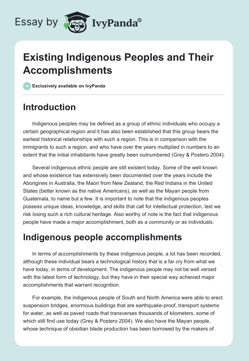Existing Indigenous Peoples and Their Accomplishments. Page 1