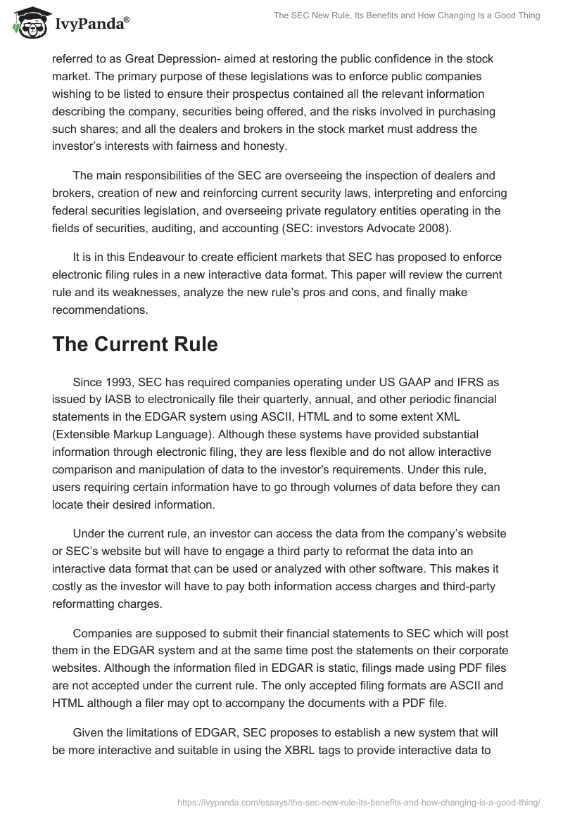 The SEC New Rule, Its Benefits and How Changing Is a Good Thing. Page 2
