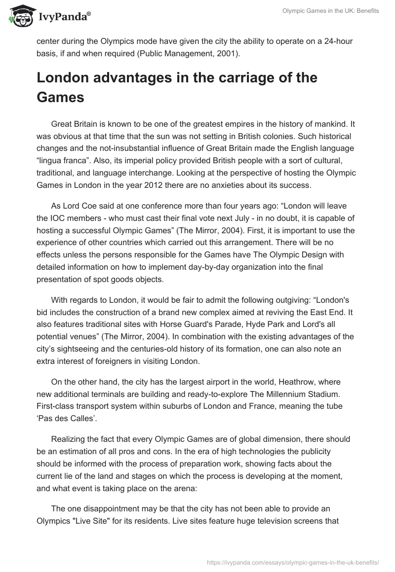 Olympic Games in the UK: Benefits. Page 2