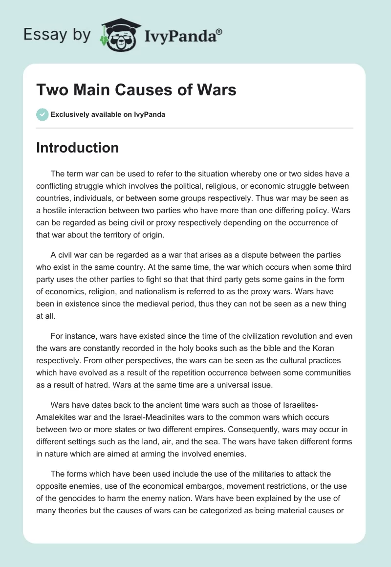 Two Main Causes of Wars. Page 1