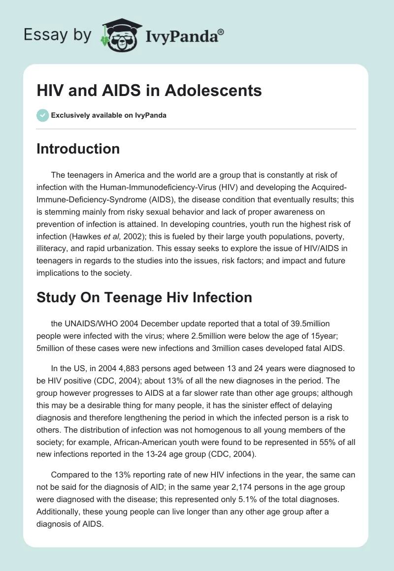 HIV and AIDS in Adolescents. Page 1