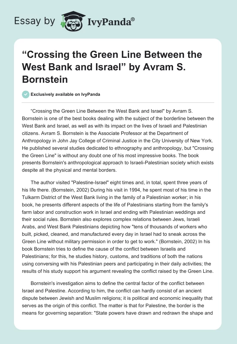 “Crossing the Green Line Between the West Bank and Israel” by Avram S. Bornstein. Page 1