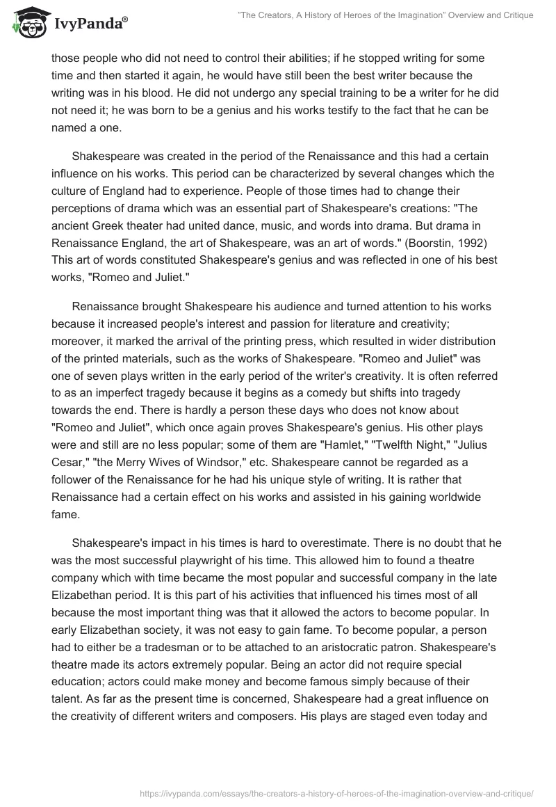 ”The Creators, A History of Heroes of the Imagination” Overview and Critique. Page 2