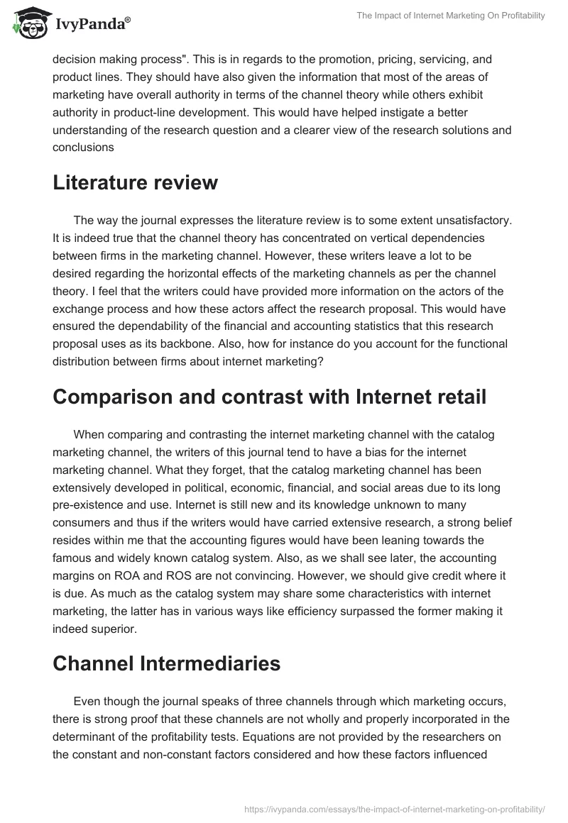 The Impact of Internet Marketing on Profitability. Page 2