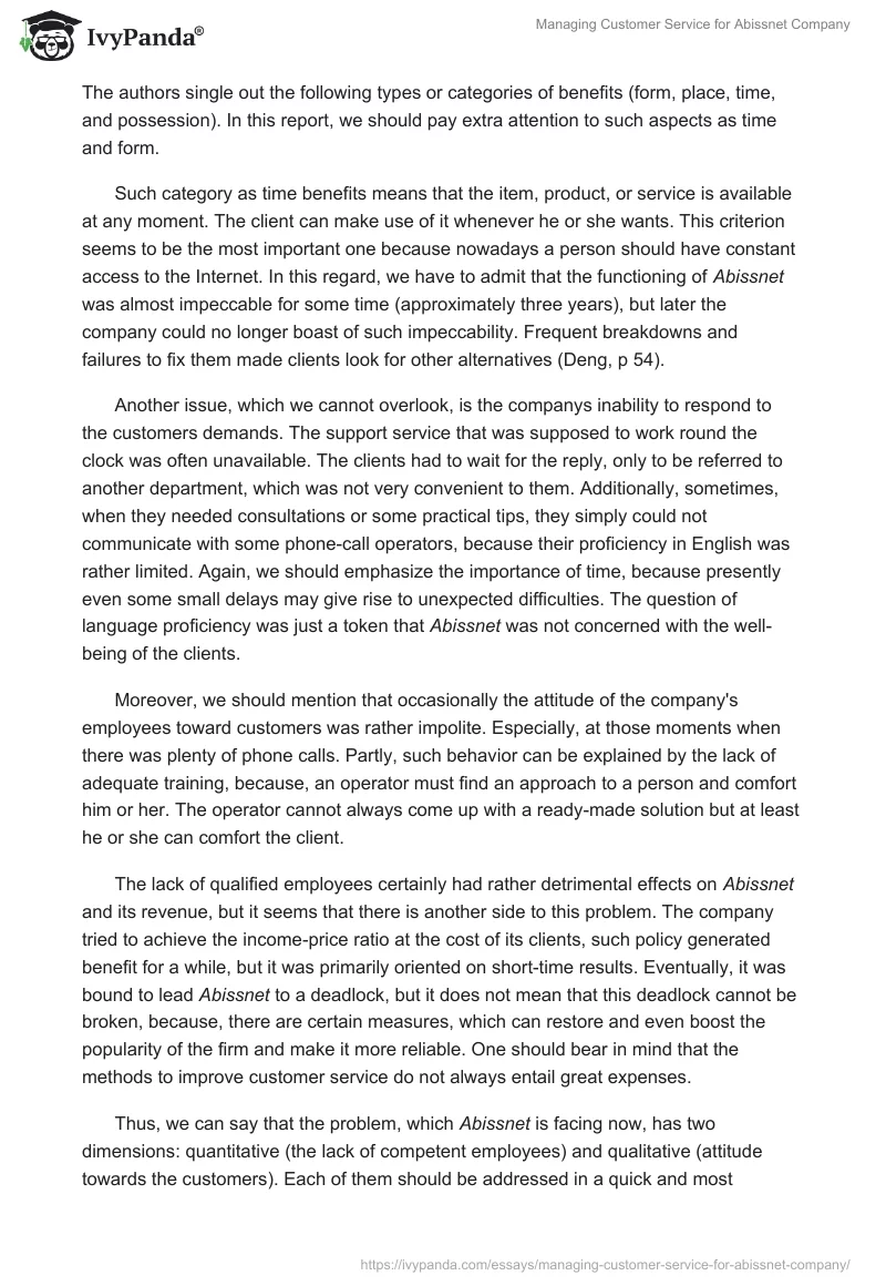 Managing Customer Service for Abissnet Company. Page 3