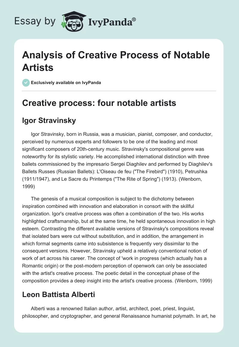Analysis of Creative Process of Notable Artists. Page 1