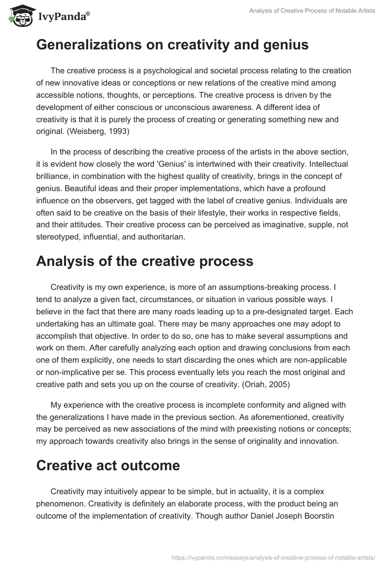 Analysis of Creative Process of Notable Artists. Page 4