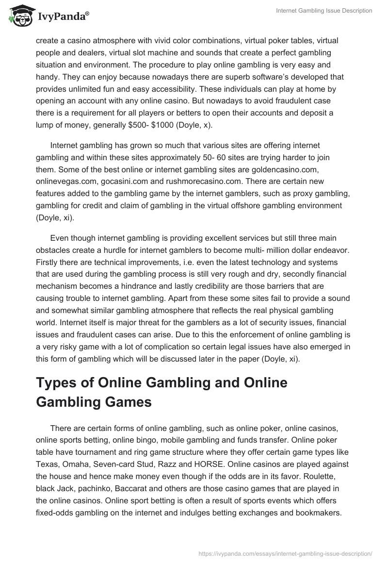 Internet Gambling Issue Description. Page 2
