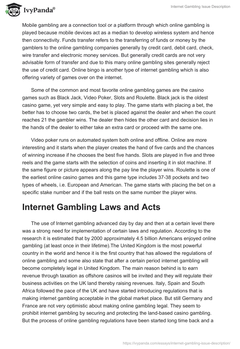 Internet Gambling Issue Description. Page 3