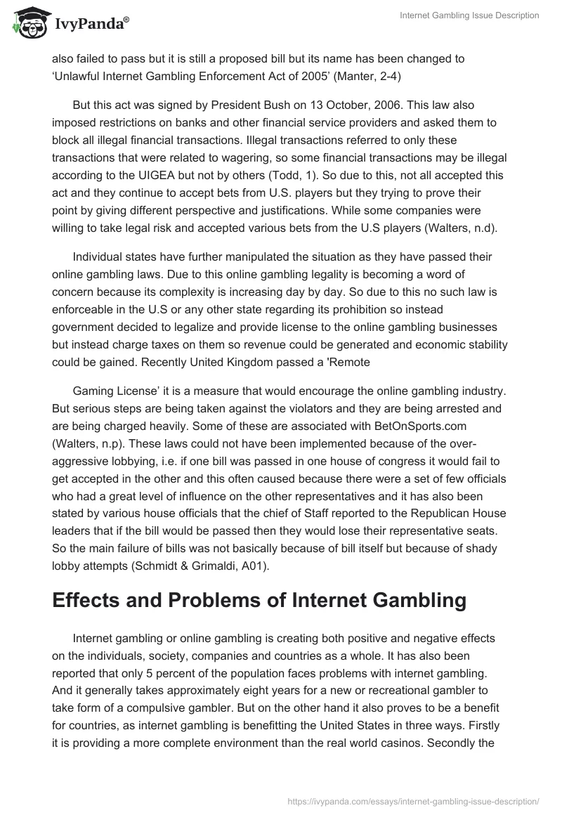 Internet Gambling Issue Description. Page 5