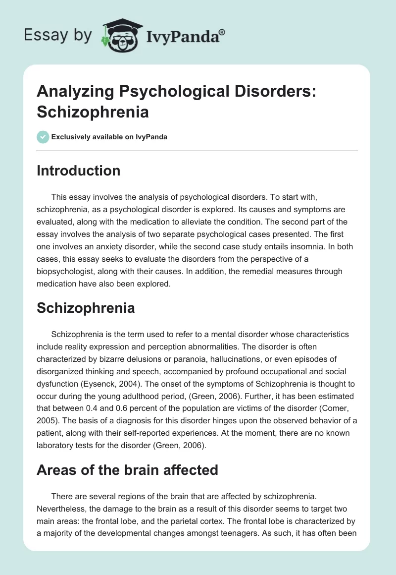 Analyzing Psychological Disorders: Schizophrenia. Page 1
