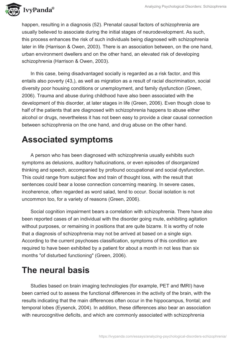 Analyzing Psychological Disorders: Schizophrenia. Page 3