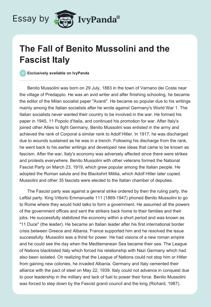 The Fall of Benito Mussolini and the Fascist Italy. Page 1
