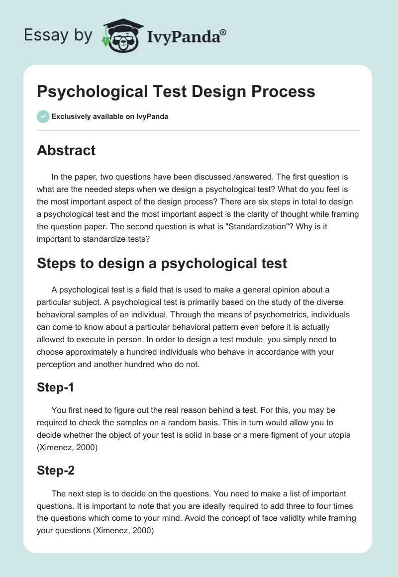 Psychological Test Design Process. Page 1