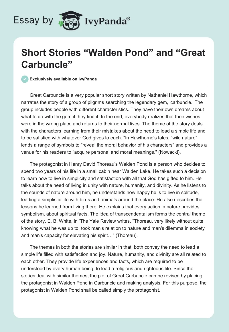 Short Stories “Walden Pond” and “Great Carbuncle”. Page 1