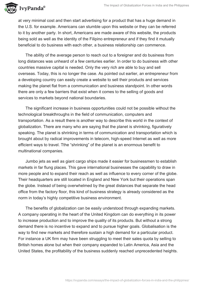 The Impact of Globalization Forces in India and the Philippines. Page 2