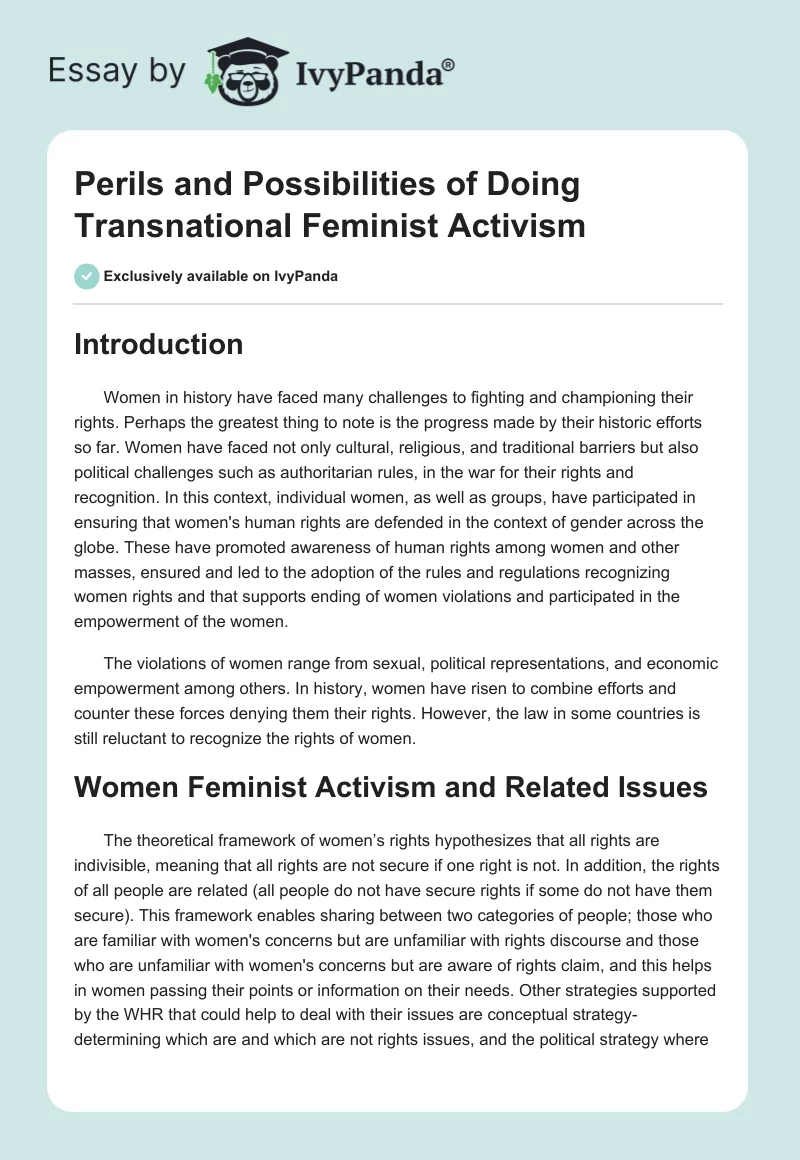 Perils and Possibilities of Doing Transnational Feminist Activism. Page 1