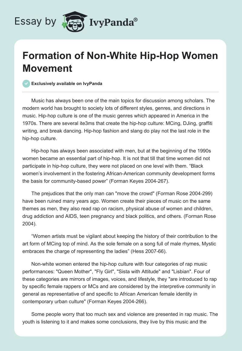 Formation of Non-White Hip-Hop Women Movement. Page 1