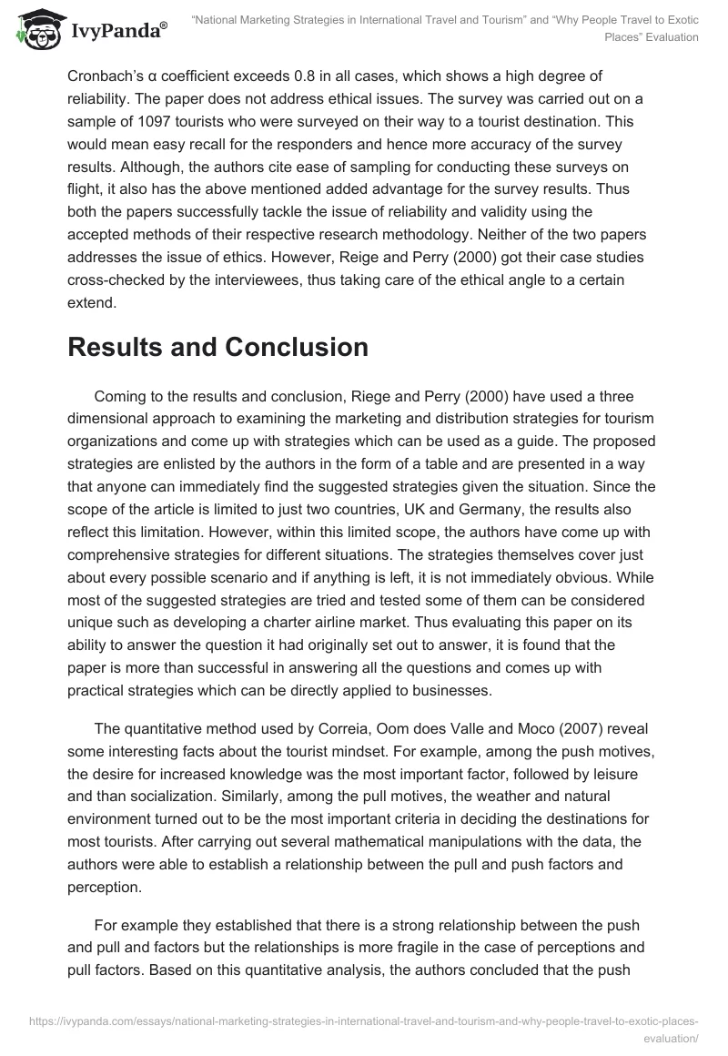 “National Marketing Strategies in International Travel and Tourism” and “Why People Travel to Exotic Places” Evaluation. Page 5