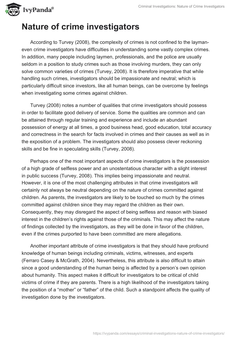 Criminal Investigations: Nature of Crime Investigators. Page 3
