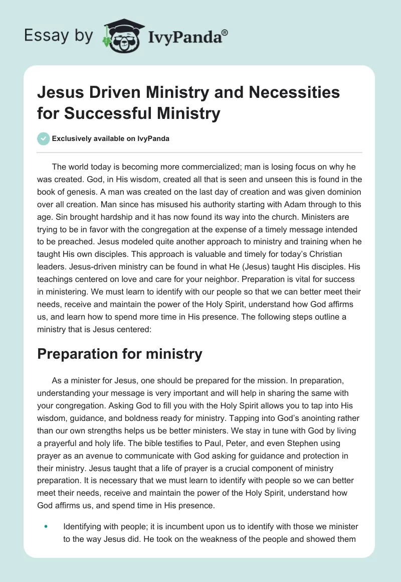 Jesus Driven Ministry and Necessities for Successful Ministry. Page 1