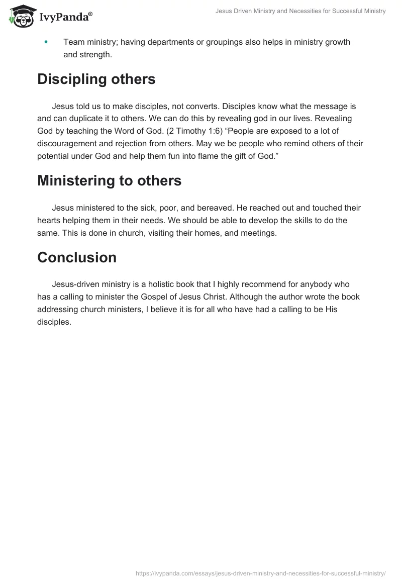 Jesus Driven Ministry and Necessities for Successful Ministry. Page 3