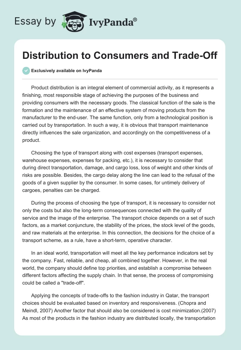 Distribution to Consumers and Trade-Off. Page 1