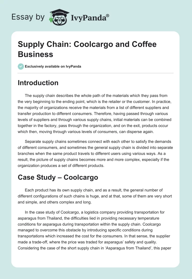 Supply Chain: Coolcargo and Coffee Business. Page 1